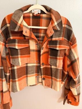 For The Republic Orange, Brown & Cream Plaid Jacket